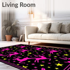 Vibrant Pink Reindeer Yellow Star Night Rug