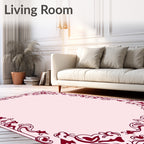 Dark Red Elegant Floral Scroll Border Rug