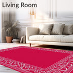 Vibrant Crimson White Ornate Border Rug