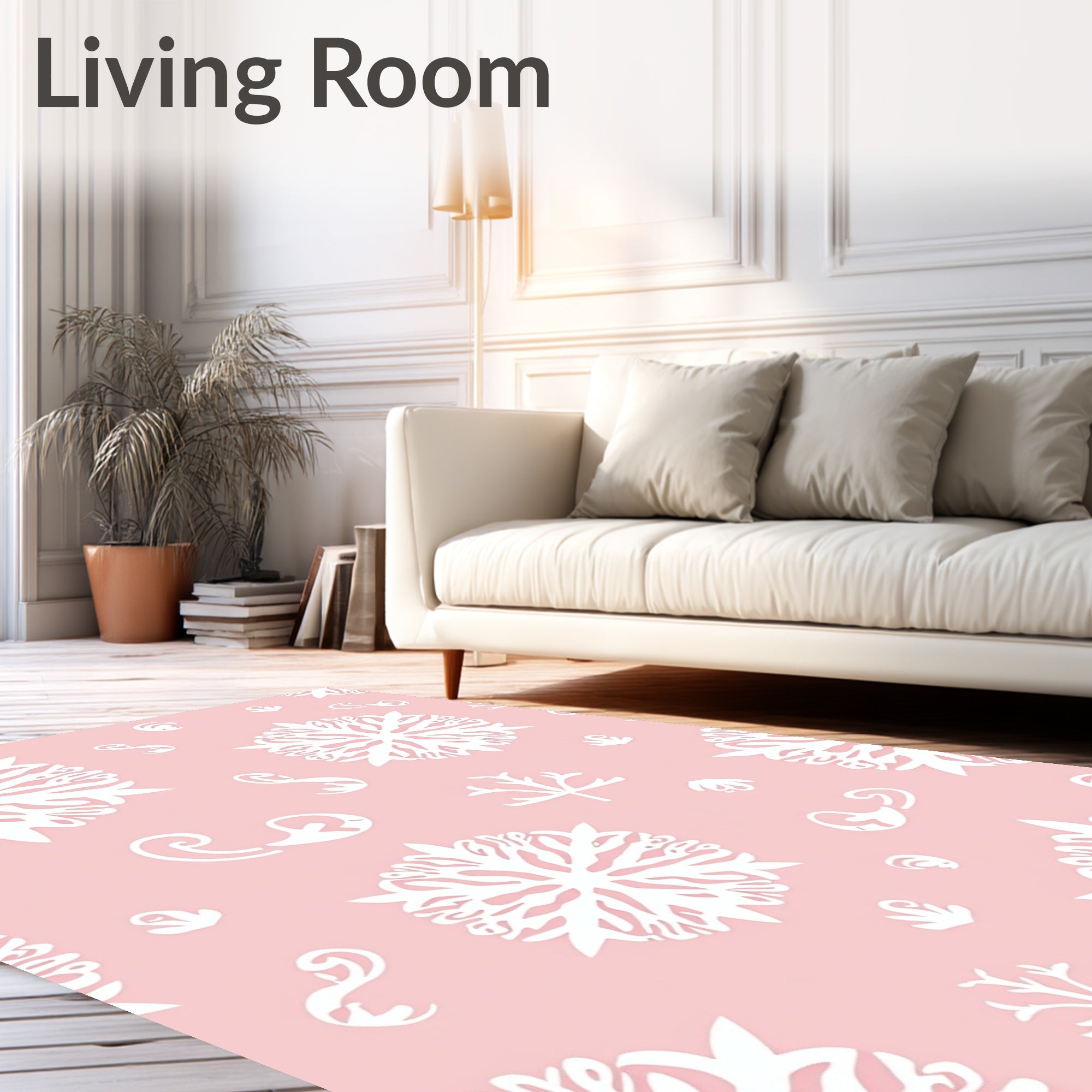 Pale Pink White Coral Medallion Rug