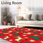 Red Reindeer Evergreen Starburst Christmas Rug
