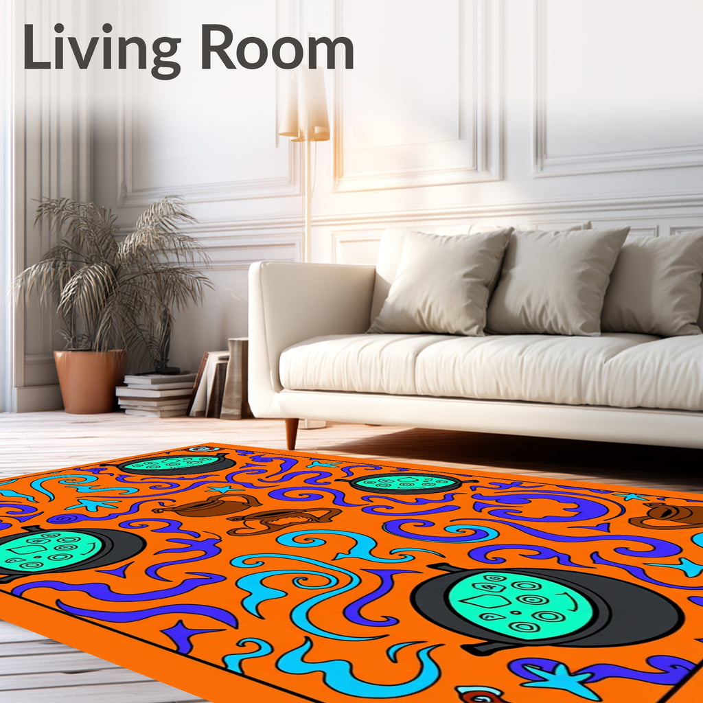 Orange Witches Brew Cauldron Whimsical Rug