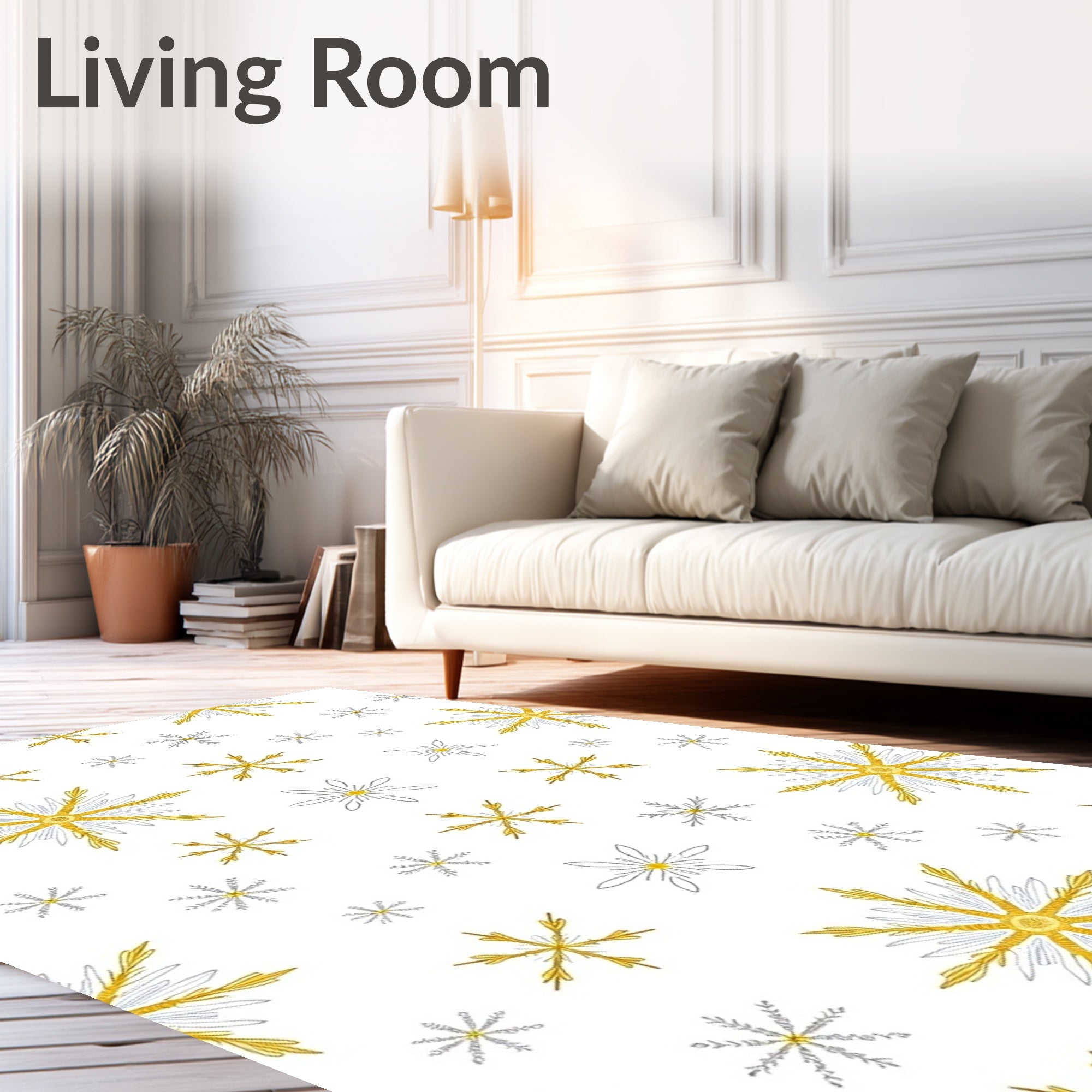 Golden Snowflake Scatter Rug