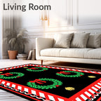 Festive Red Boughs and Bells Arrangement Rug