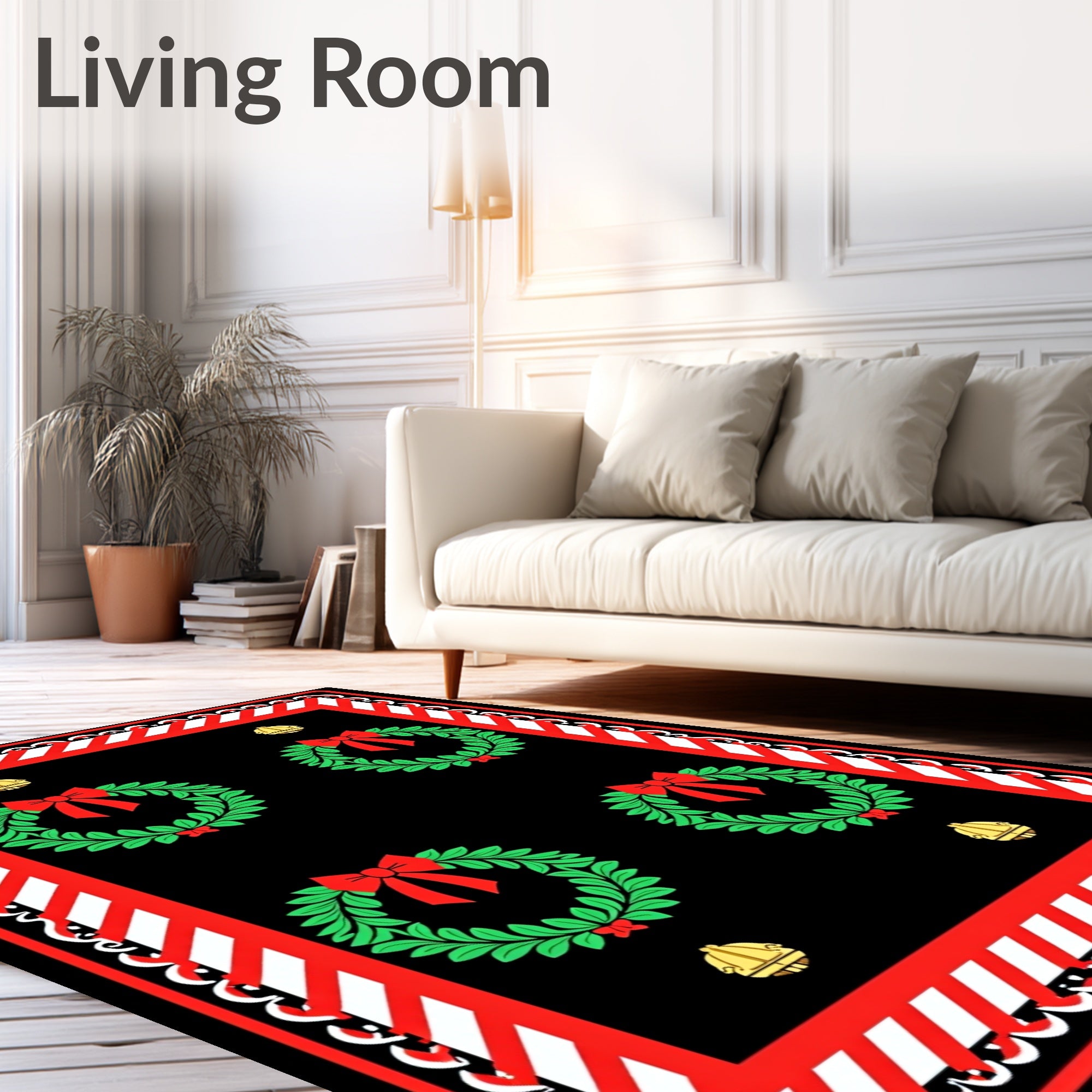 Festive Red Boughs and Bells Arrangement Rug
