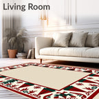 Crimson Evergreen Folk Art Border Rug