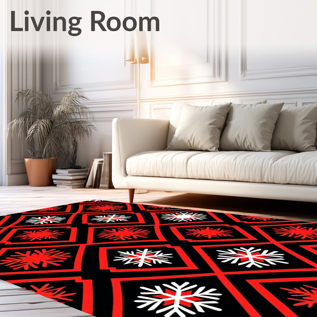 Red Black Snowflake Diamond Array Rug