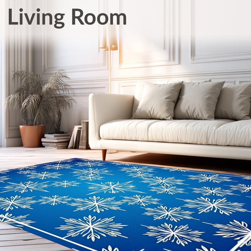 White Snowflake Radiance On Blue Gradient Rug