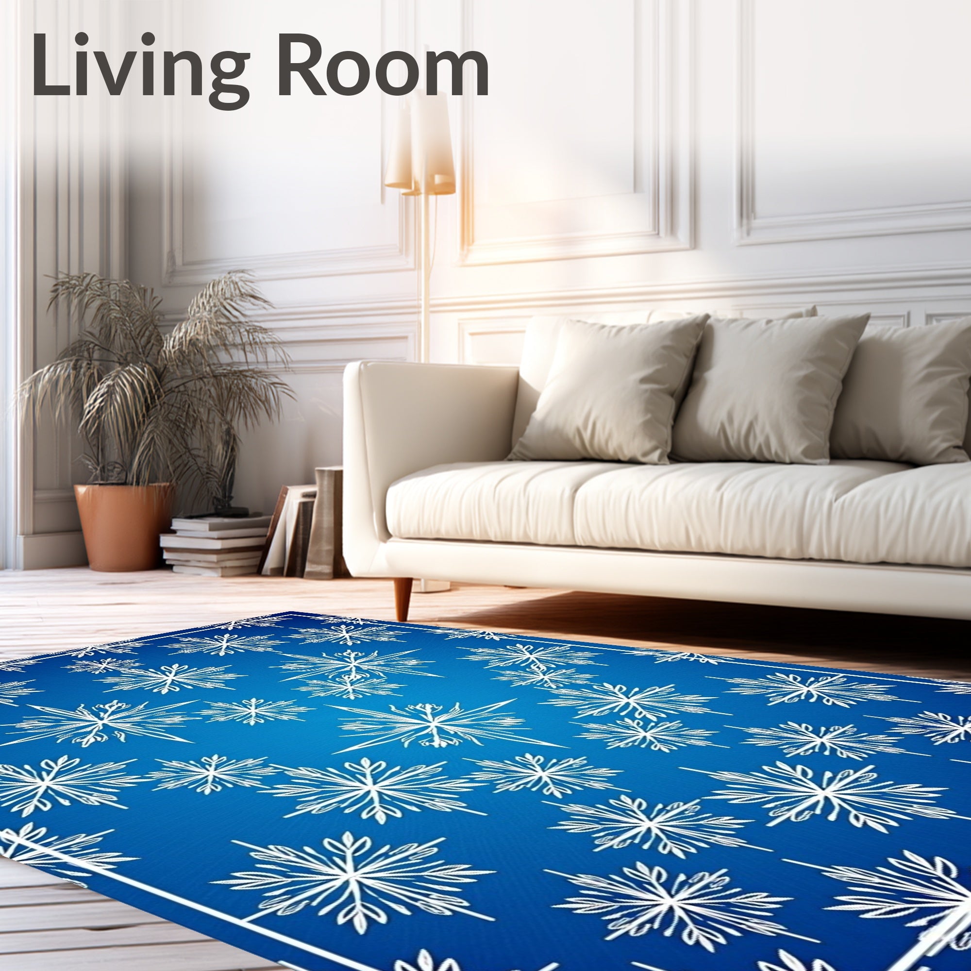 White Snowflake Radiance On Blue Gradient Rug