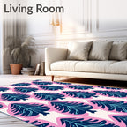Navy Blue Pine Tree Pink Outline Rug