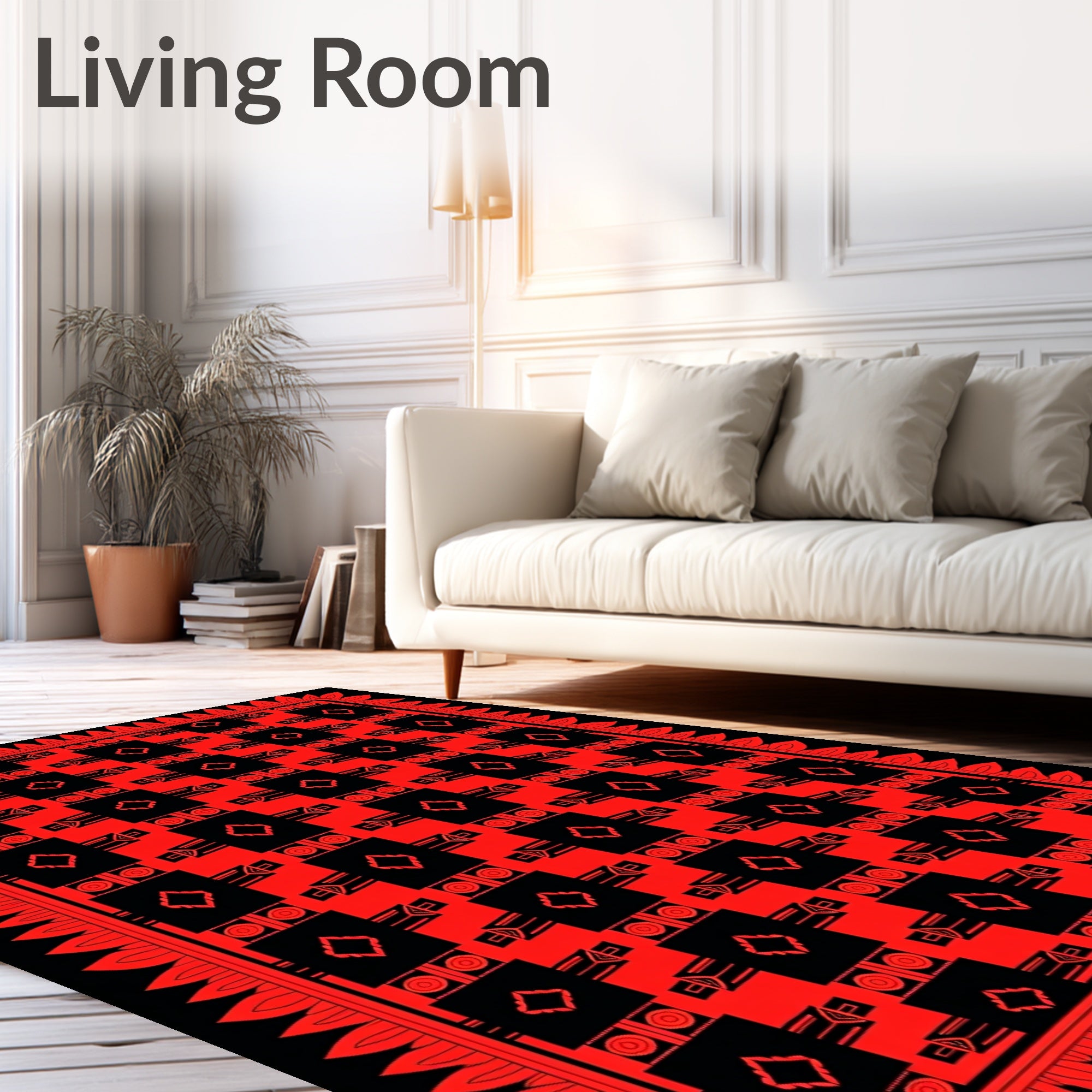 Bold Red Geometric Diamond Lattice Rug