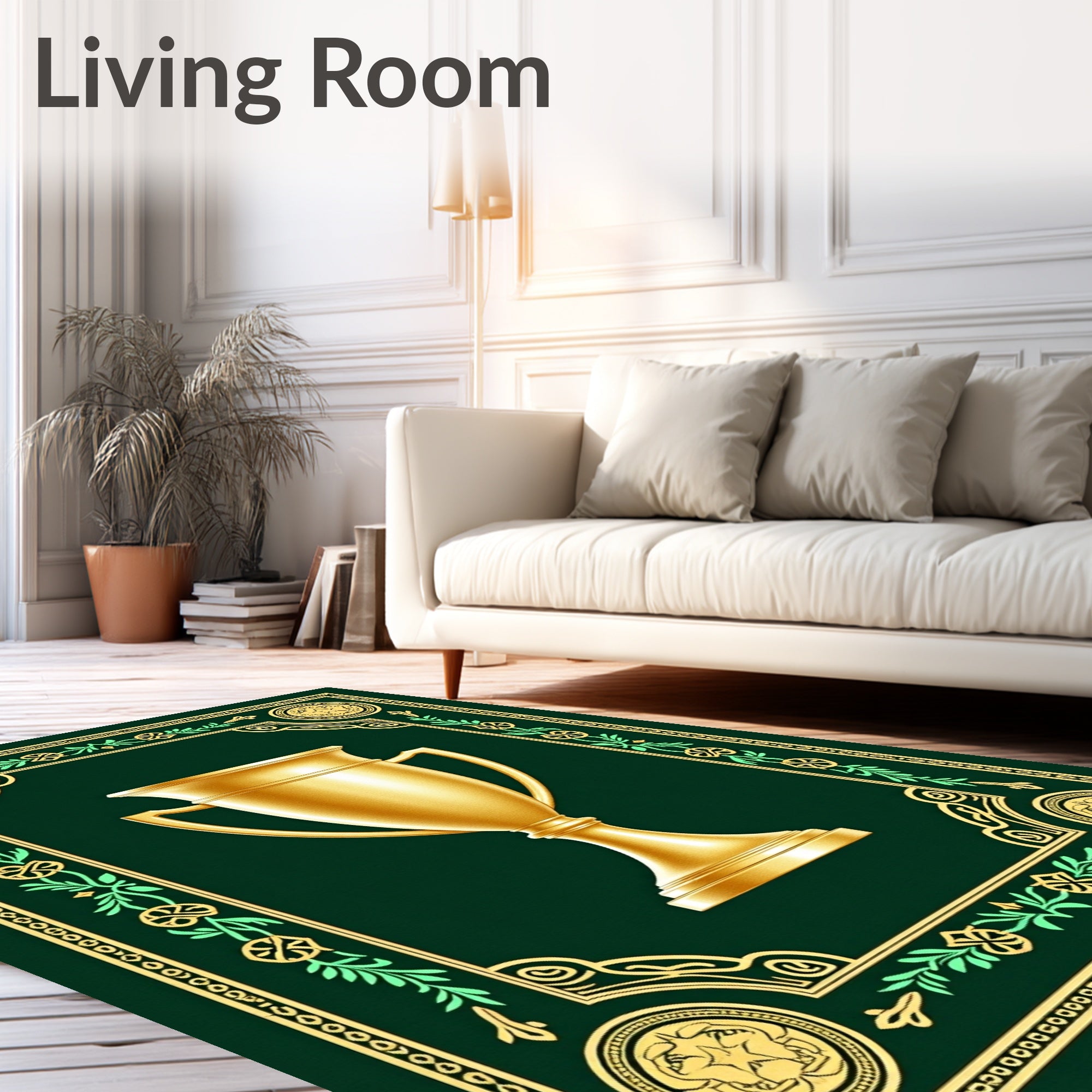 Golden Trophy Laurel Wreath Border Rug
