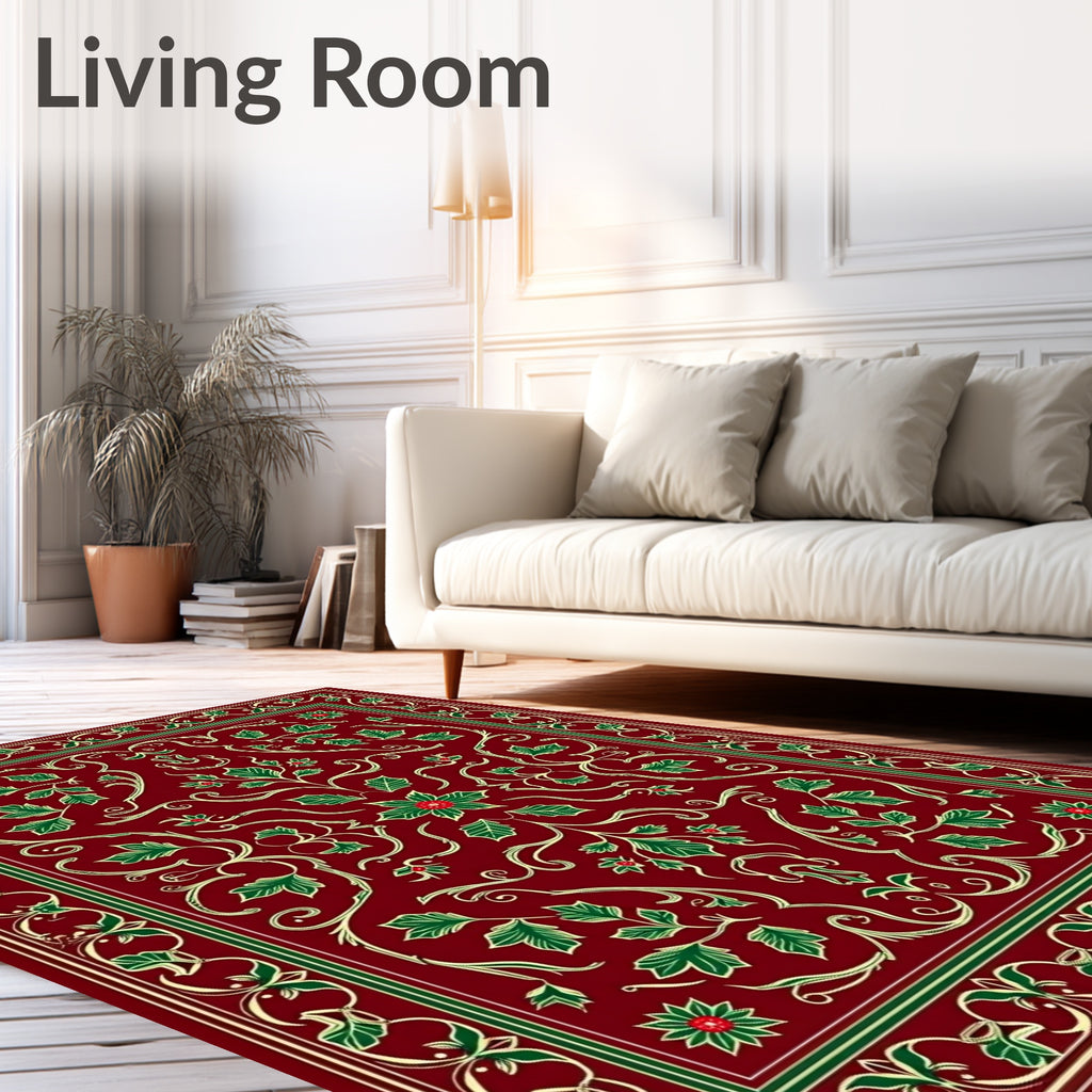 Crimson Green Holly Vine Medallion Rug