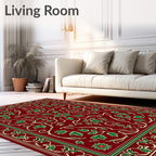 Crimson Green Holly Vine Medallion Rug
