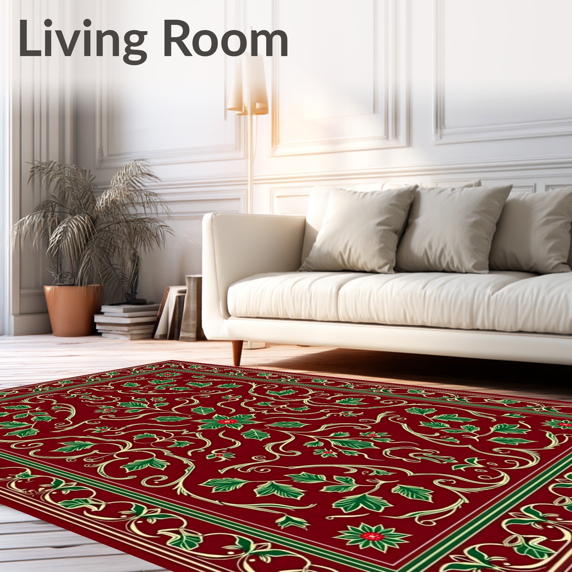 Crimson Green Holly Vine Medallion Rug