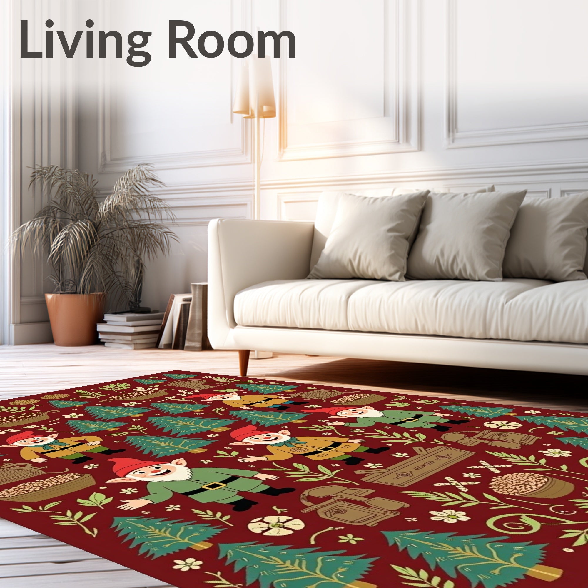 Whimsical Gnome Forest Red Rug