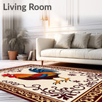 Vibrant Crimson Rooster Floral Border Rug