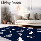 Dark Navy White Flying Bats Rug