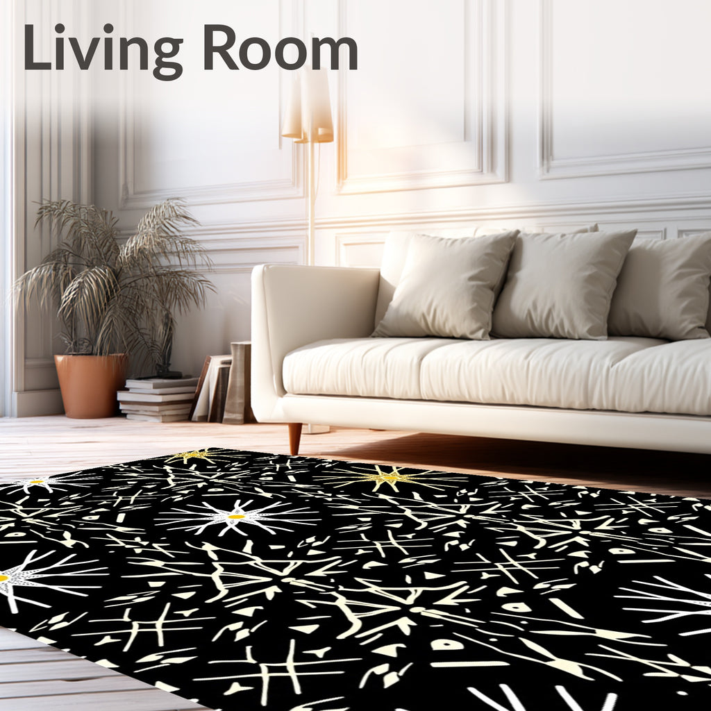 Tribal Black Yellow Starburst Rug