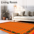 Orange Plaid Floral Border Rug