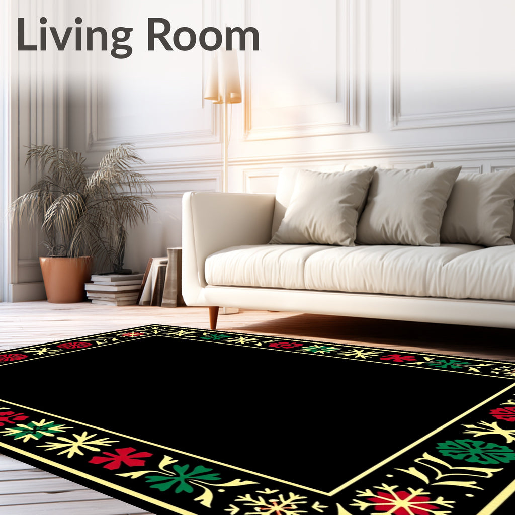 Red Green Snowflake Border Rug