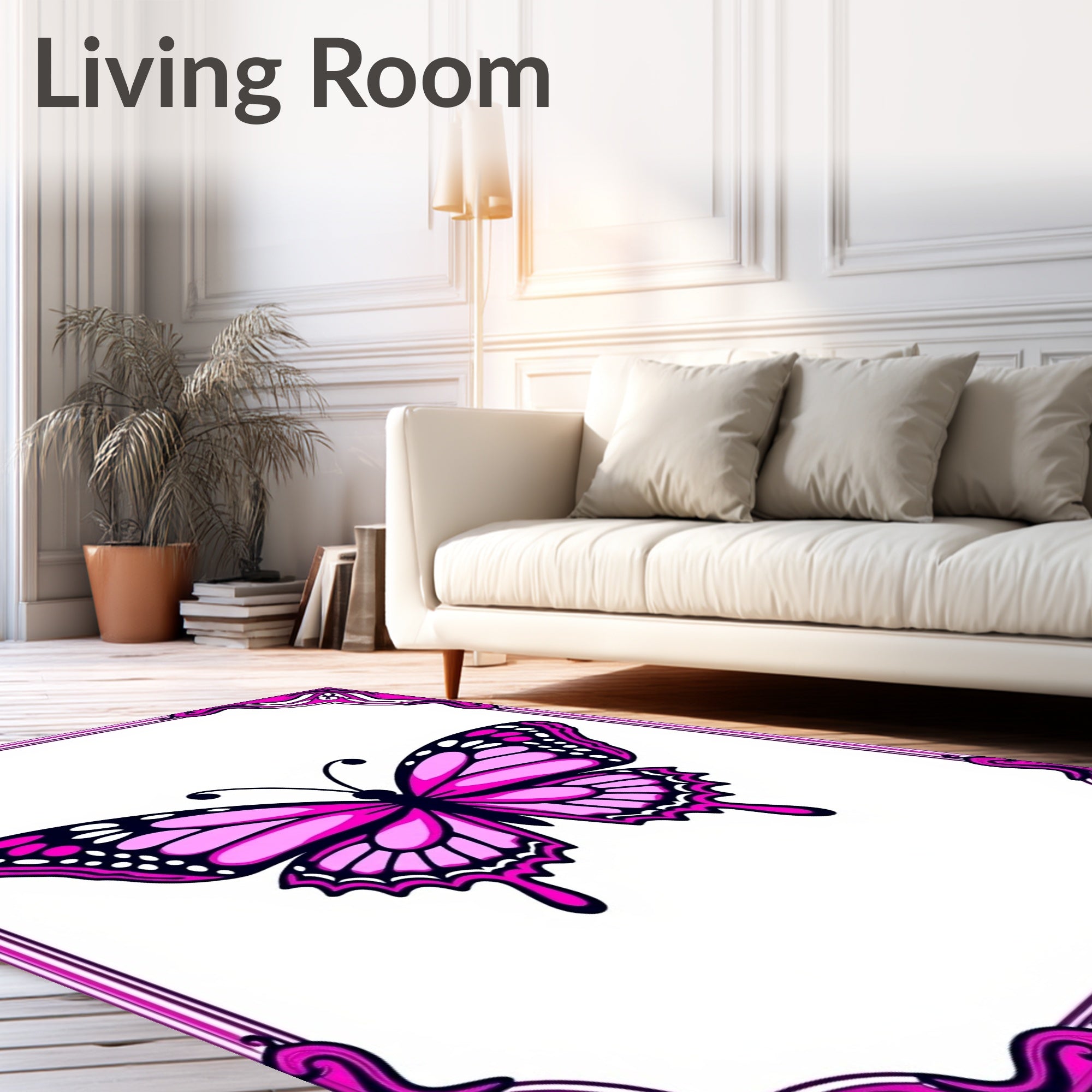Vibrant Pink Butterfly Ornamental Frame Rug