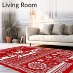Red White Scandinavian Village Folk Art Rug