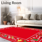 Festive Red Santa Snowflakes Christmas Border Rug