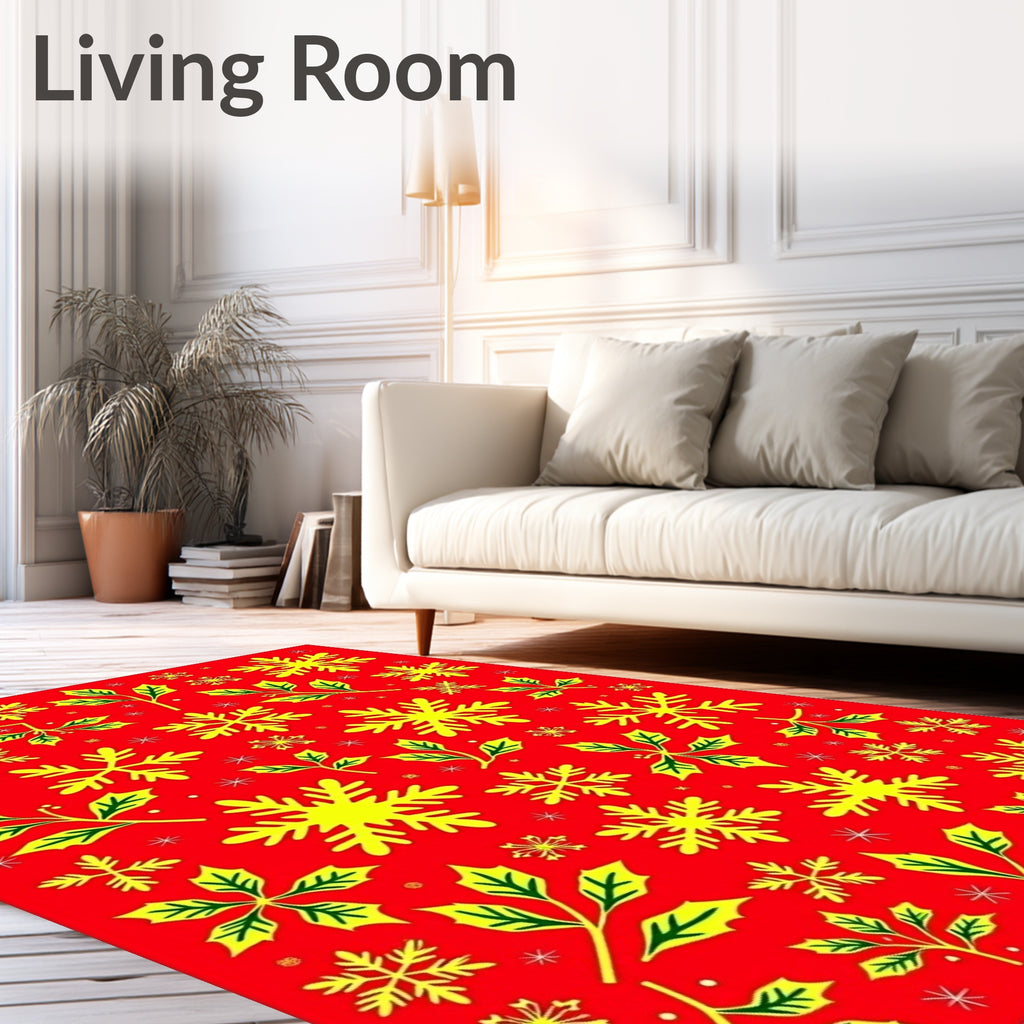 Festive Red Snowflake Holly Cluster Rug