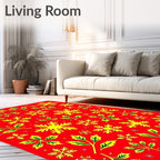 Festive Red Snowflake Holly Cluster Rug