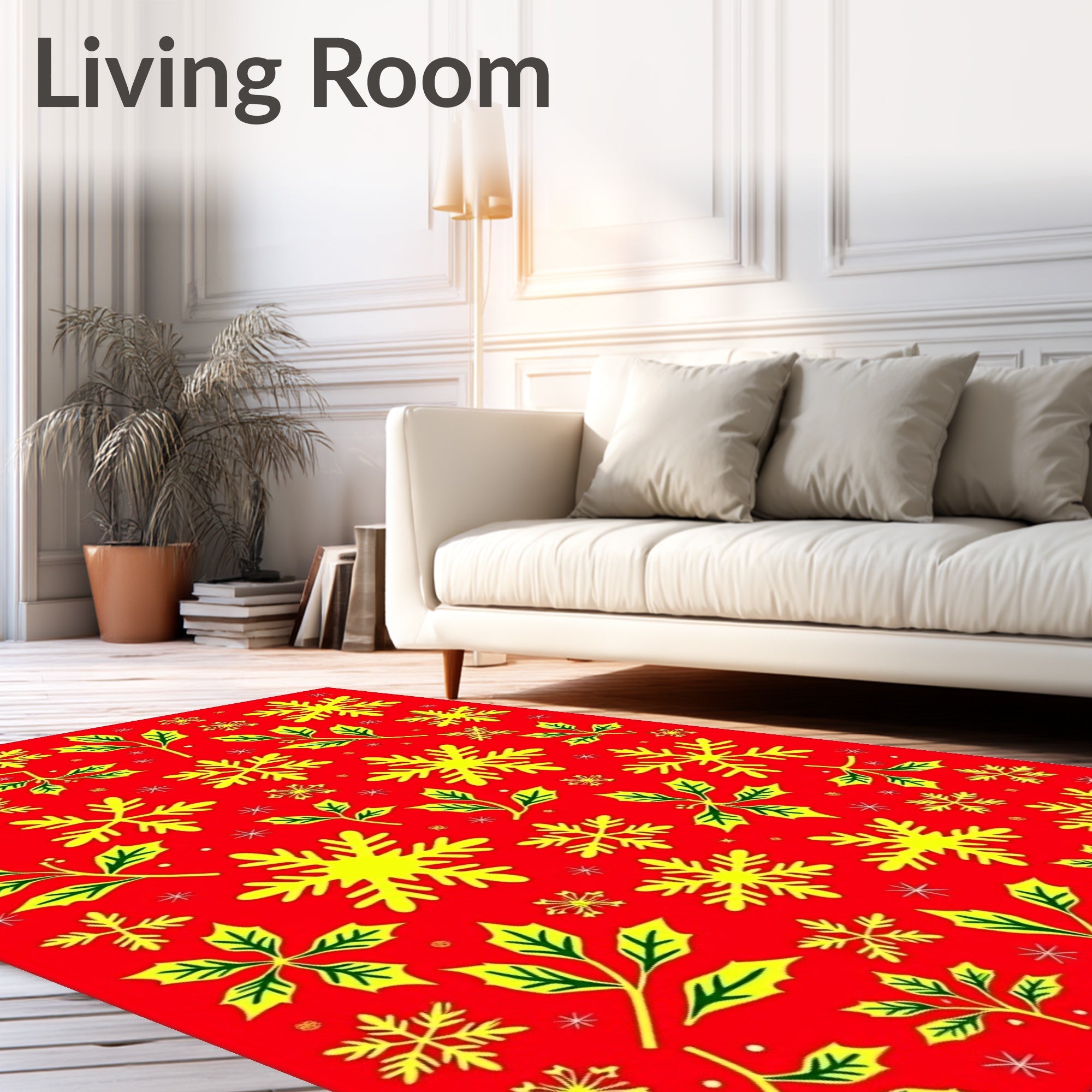 Festive Red Snowflake Holly Cluster Rug