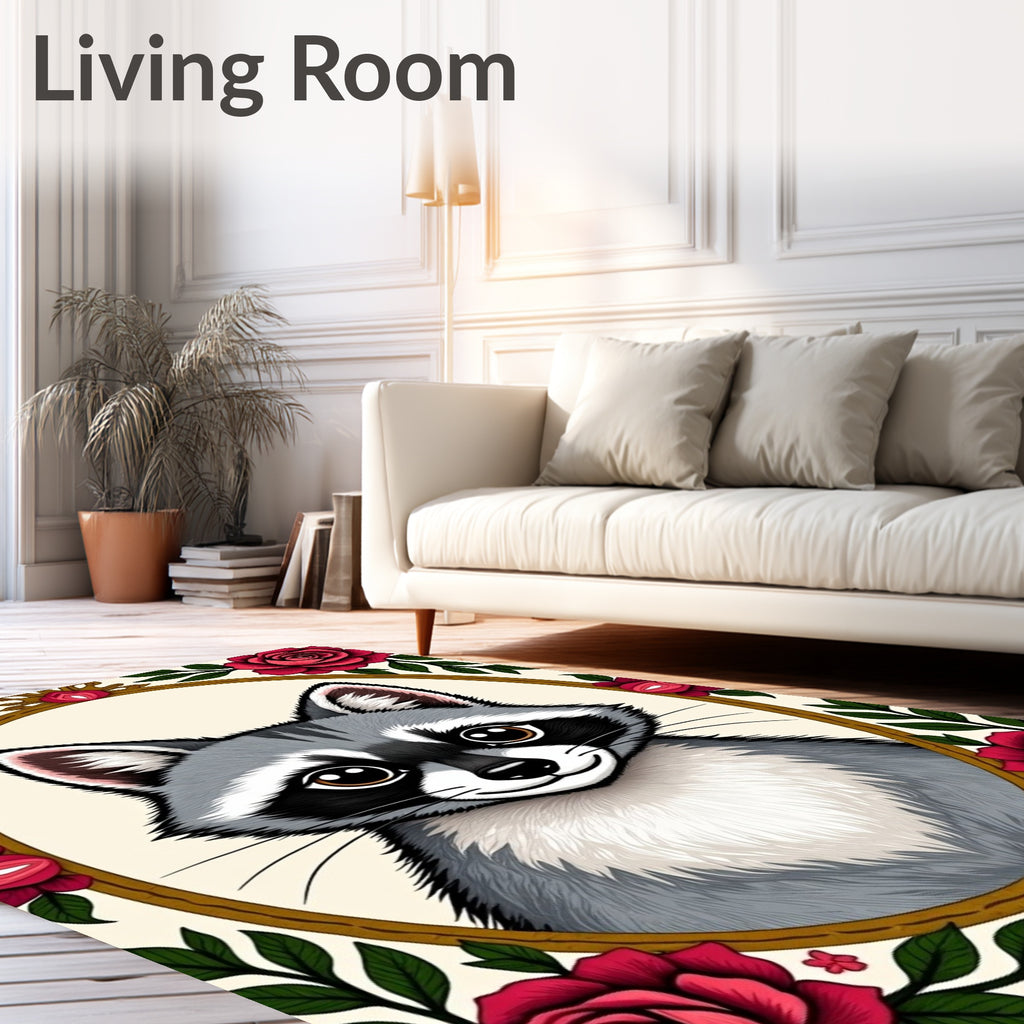 Crimson Rose Raccoon Oval Portrait Rug