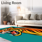 Bold Tiger Head Orange Black Teal Rug