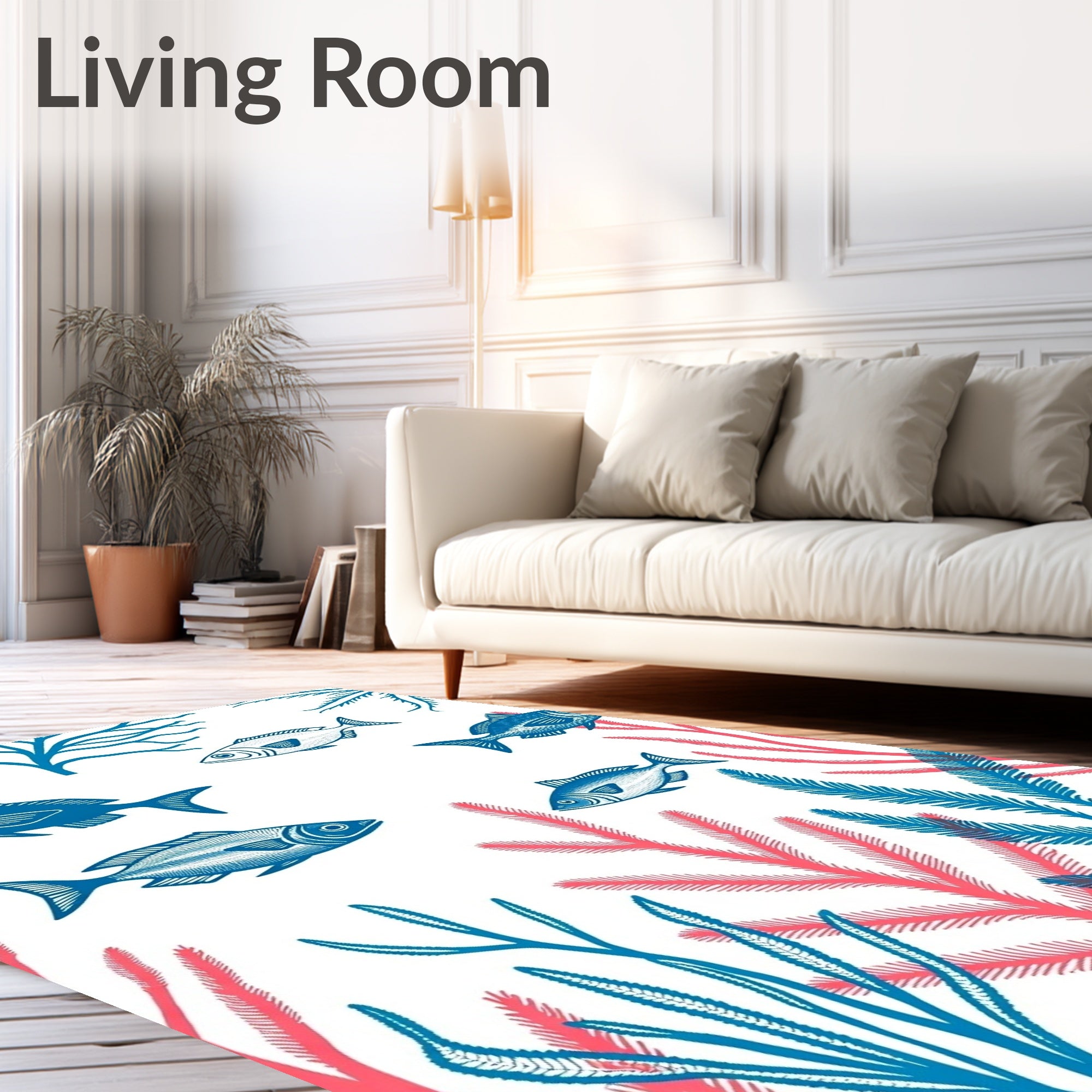 Coral Blue Fish Underwater Scene Rug