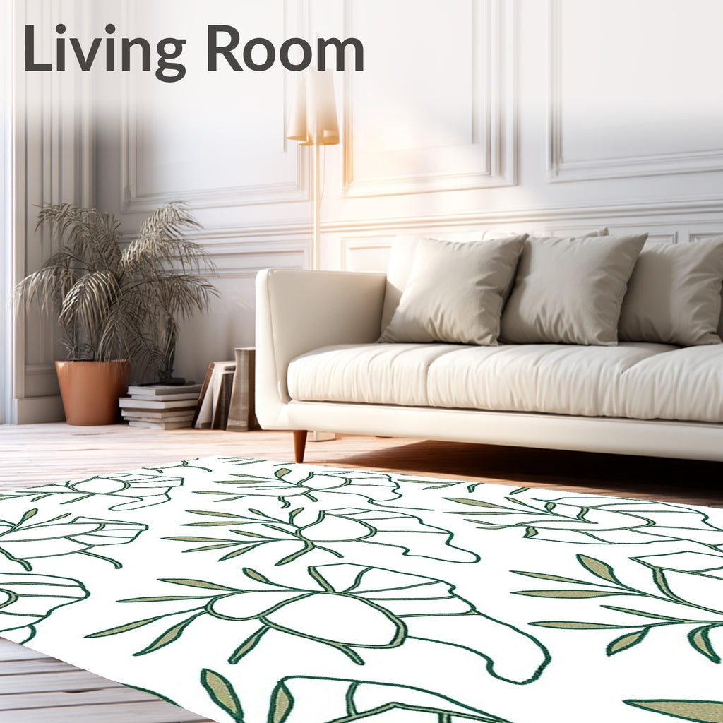 Green Leaf Outline Botanical Repeat Rug