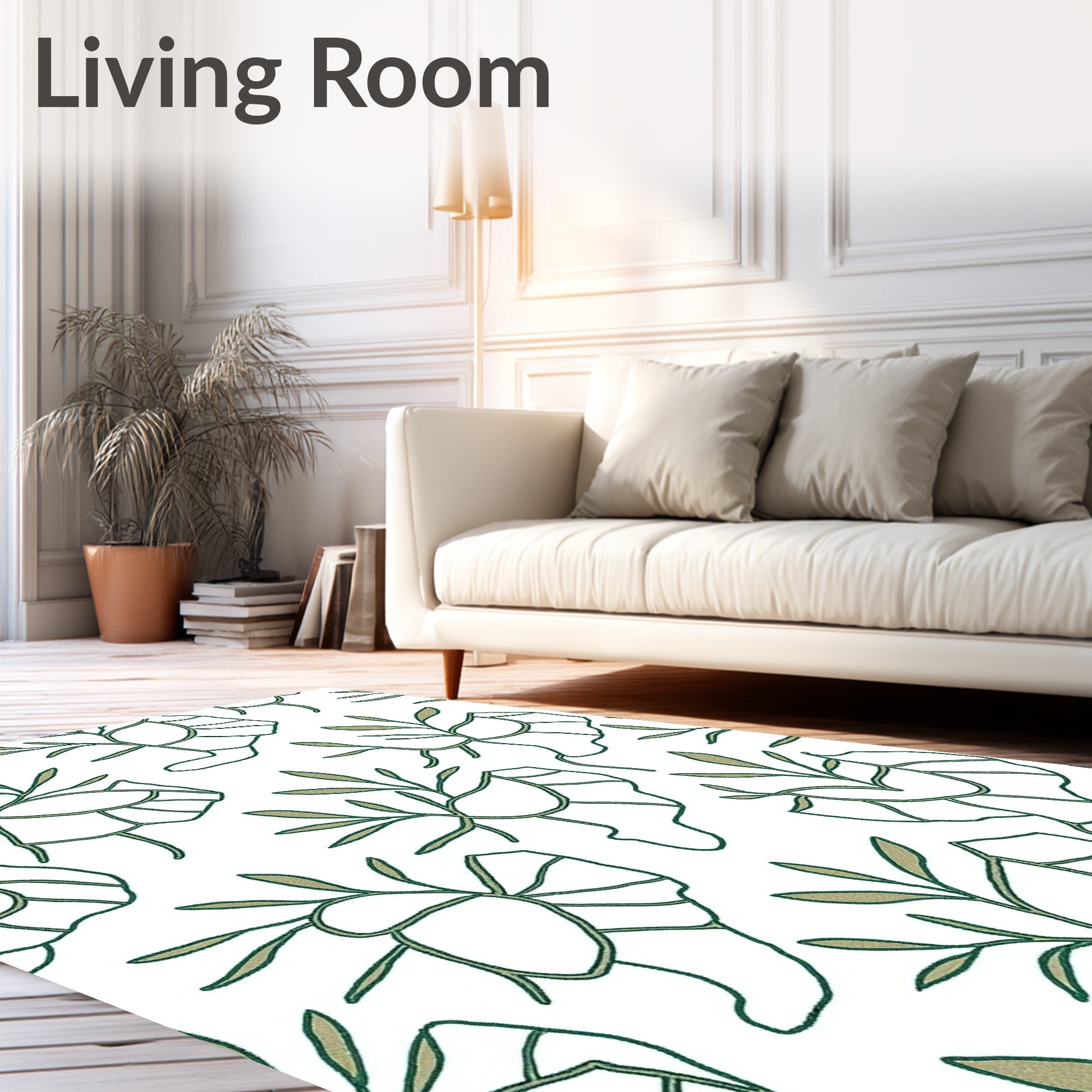 Green Leaf Outline Botanical Repeat Rug