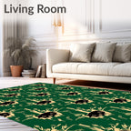Dark Emerald And Ochre Abstract Foliage Rug