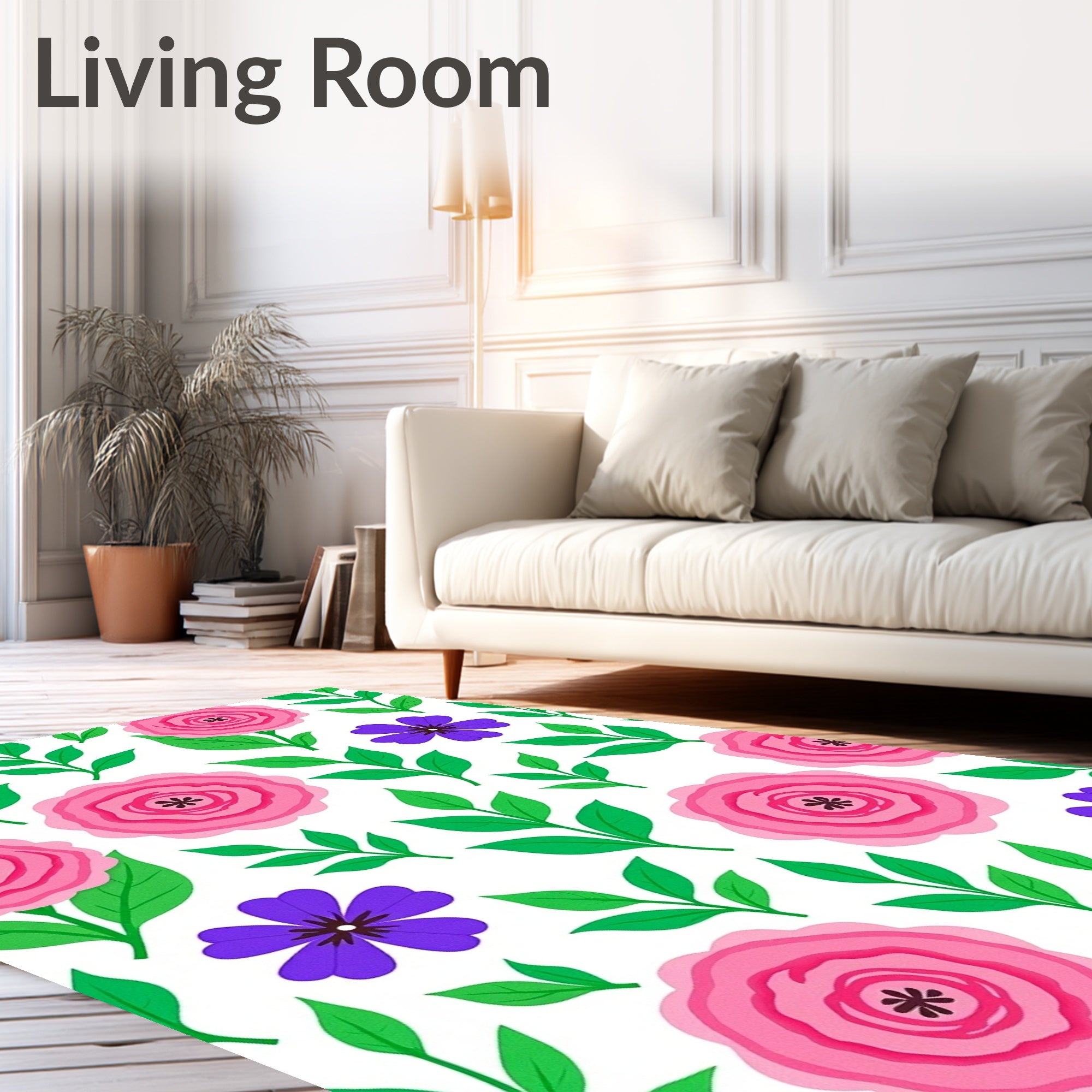 Pink Purple Floral Botanical Illustration Rug