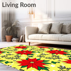Red Poinsettia Yellow Floral Wreath Rug
