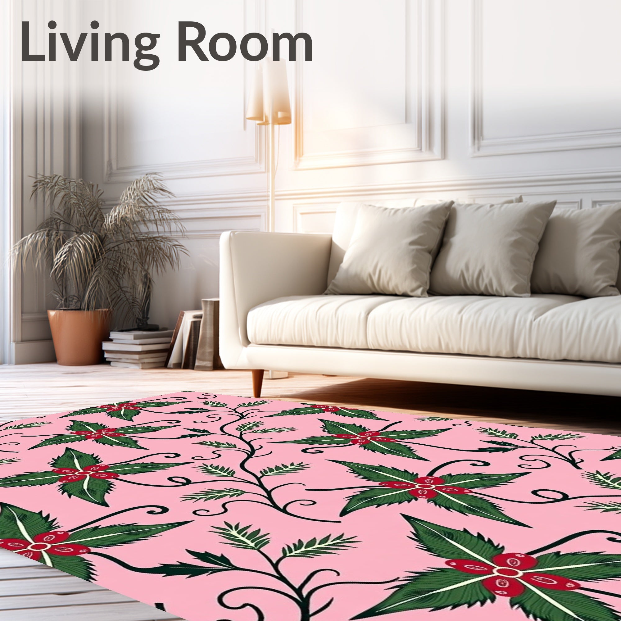 Pink Holly Berry Leaf Garland Rug
