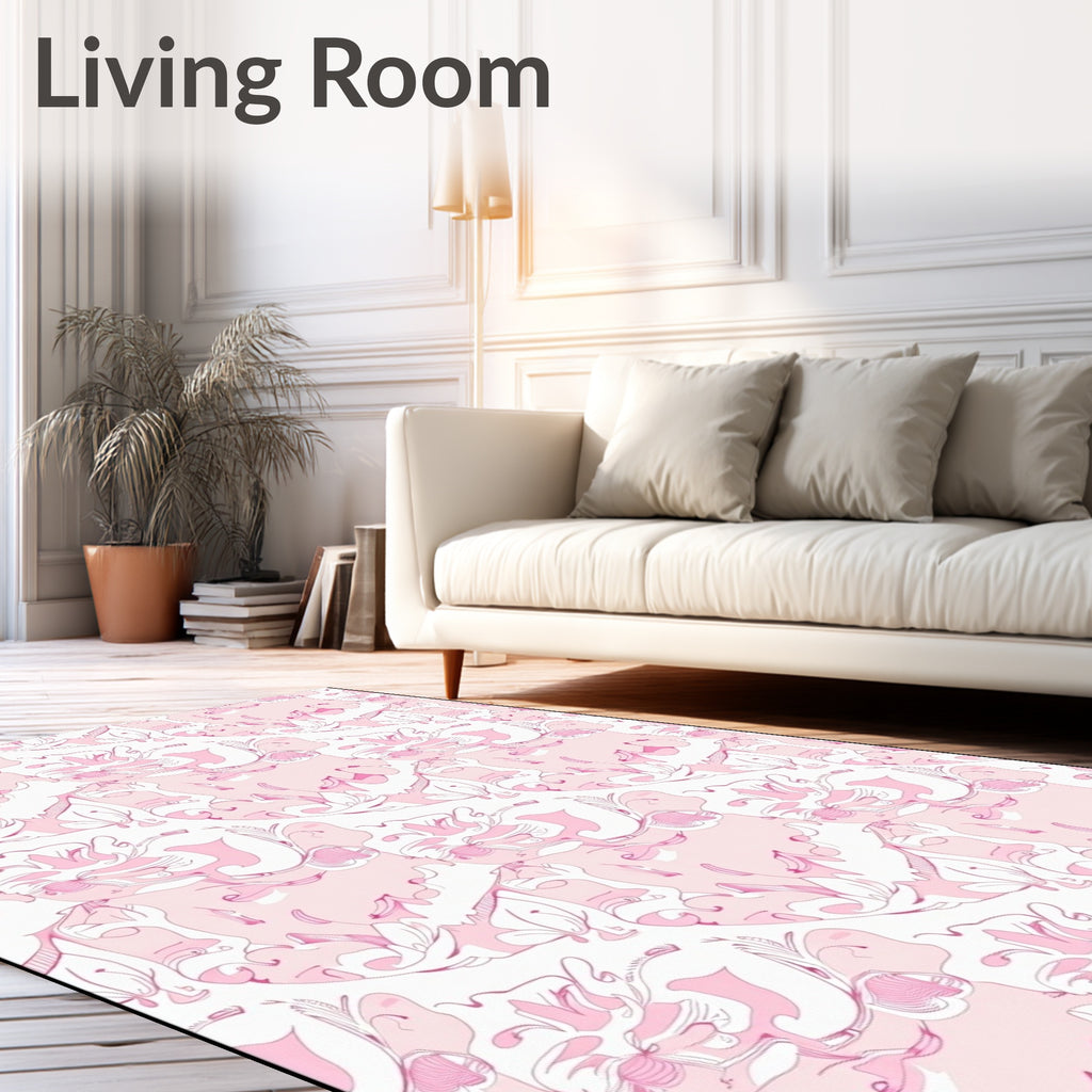 Charming Pink Outline Floral Swirl Rug