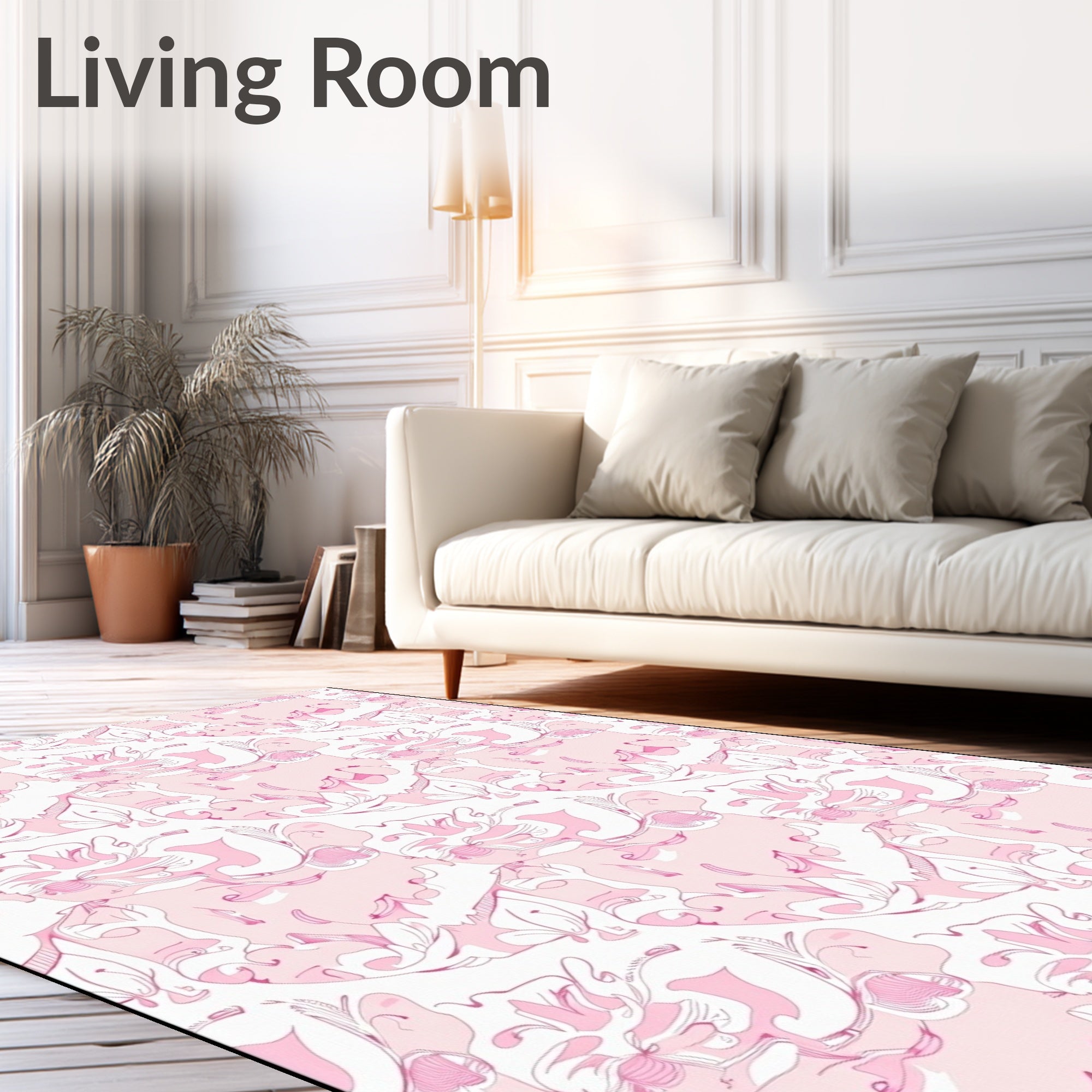 Charming Pink Outline Floral Swirl Rug