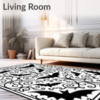 Black Flying Bats Swirling Vine Design Rug