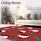 Cute Penguin Holly Holiday Red Rug
