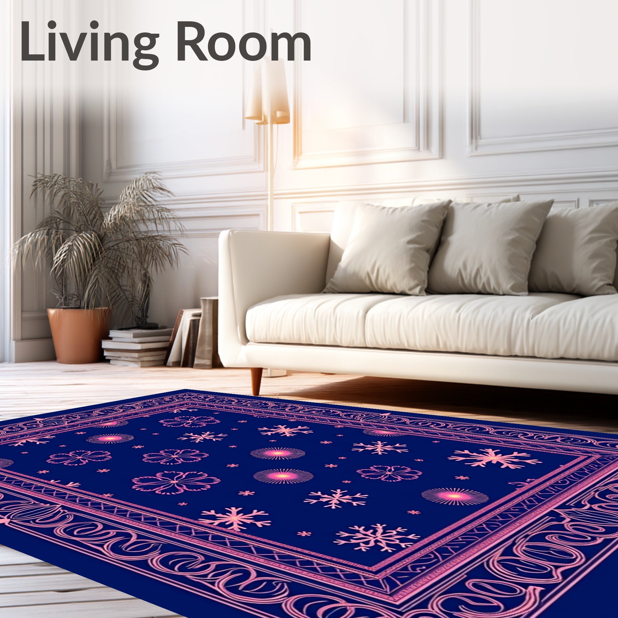 Pink Snowflake Floral Frame Rug