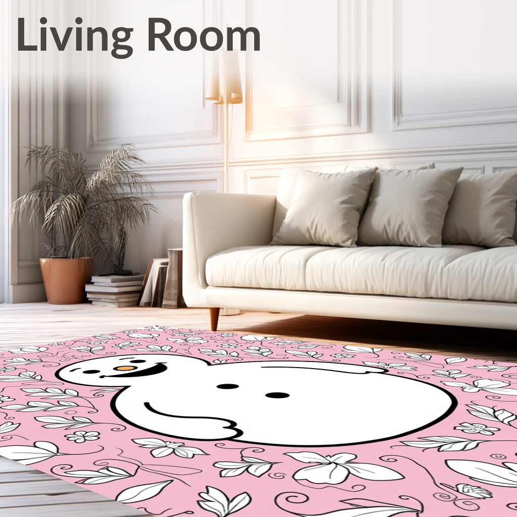 Pink Snowman Floral Whimsical Garden Rug