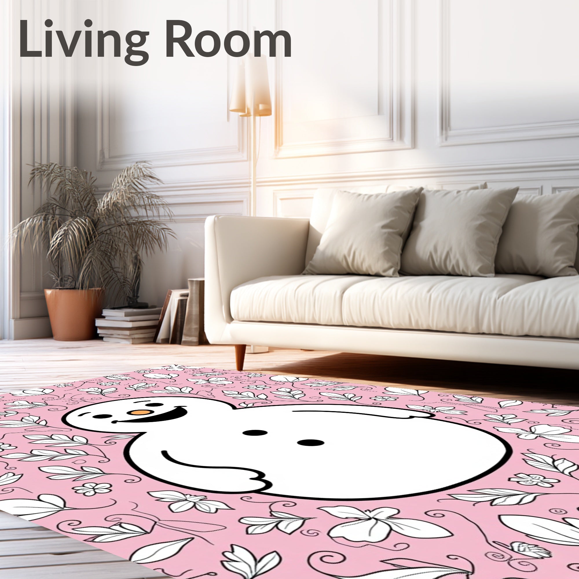 Pink Snowman Floral Whimsical Garden Rug