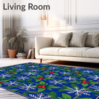 Festive Blue Holly Snowflake Border Rug