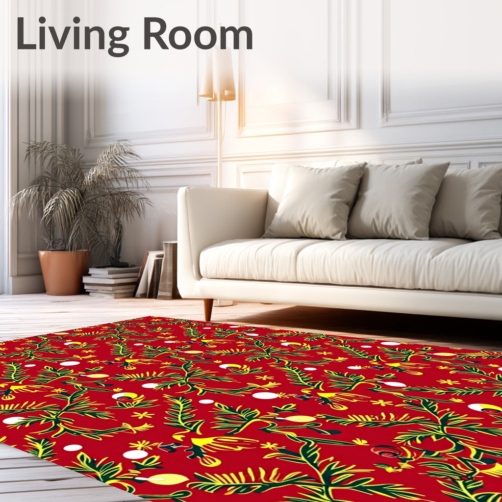 Whimsical Red Floral Vine Balls Rug