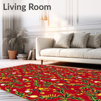 Whimsical Red Floral Vine Balls Rug